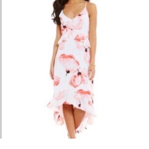 Halston Heritage Pink Floral High-Low Slip Dress